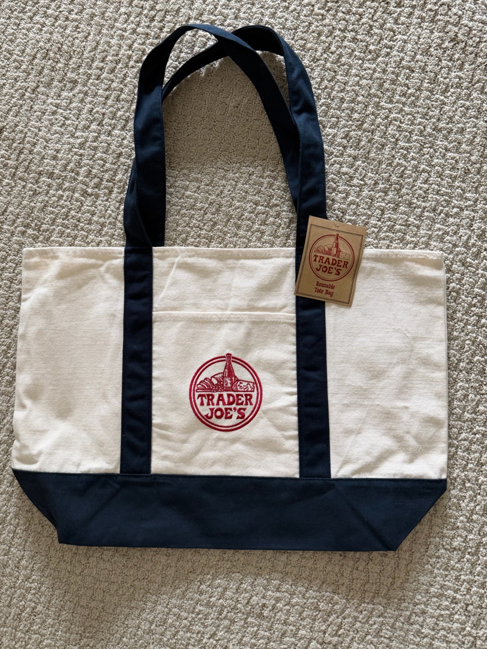 Trader Joe's Canvas Tote Bag in Cream and Navy